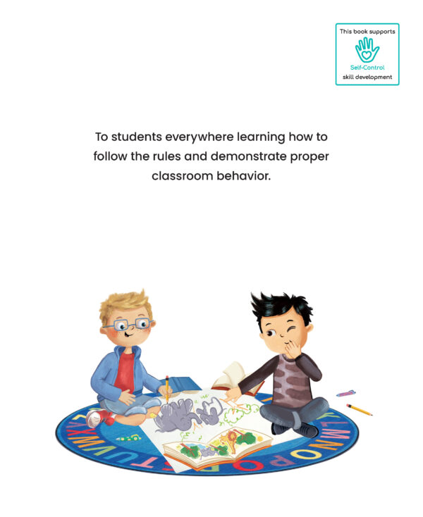 Page preview with illustration of boys and with the text "To students everywhere learning how to follow the rules and demonstrate proper classroom behavior."